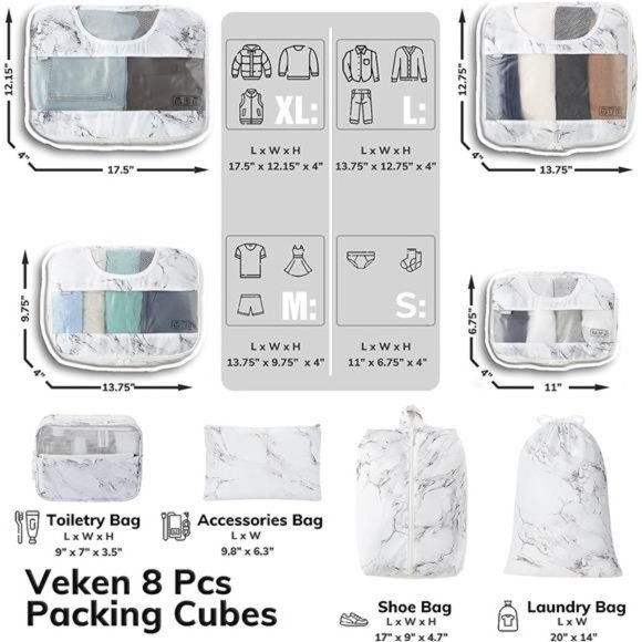 8Pcs Packing Cubes for Suitcases Organizer Bags Set for Travel Essentials Bags - Picture 2 of 7